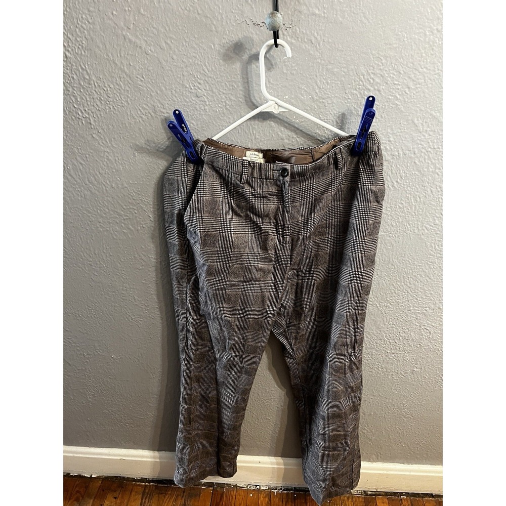 Women's LL Bean Flannel Lined Cotton Pants Size 16 Brown‎ Plaid